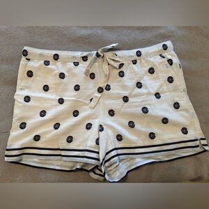 LOFT Cream Drawstring Bermuda Shorts with Navy Dot & Stripe Accents